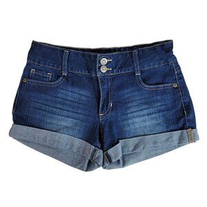Jordache Denim Shorts Blue SZ 12 Cuff Hem Rhinestone Snap Zip Adj Waist Pockets